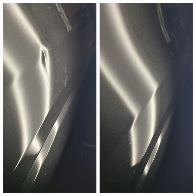 See the "before and after" difference? This is the kind of flawless result you can expect from our expert paintless dent repair.